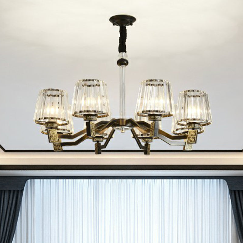 Cone Pendant Lamp Retro Black Crystal Prism Chandelier Light Fixture for Living Room