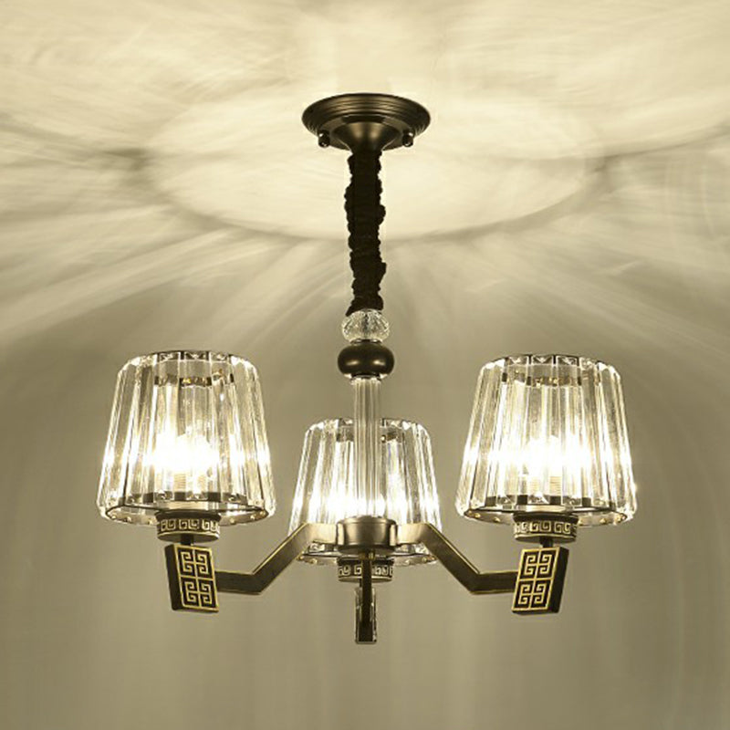 Kegelanhängerlampe Retro Schwarzer Kristall Prisma Kronleuchter Leuchte für Wohnzimmer