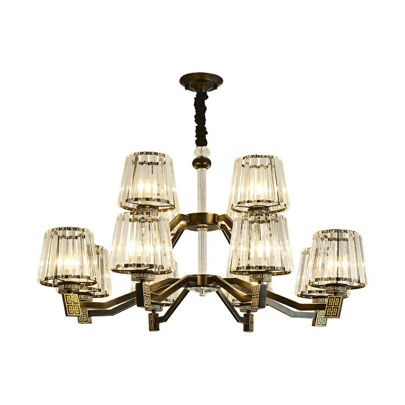 Cone Pendant Lamp Retro Black Crystal Prism Chandelier Light Fixture for Living Room