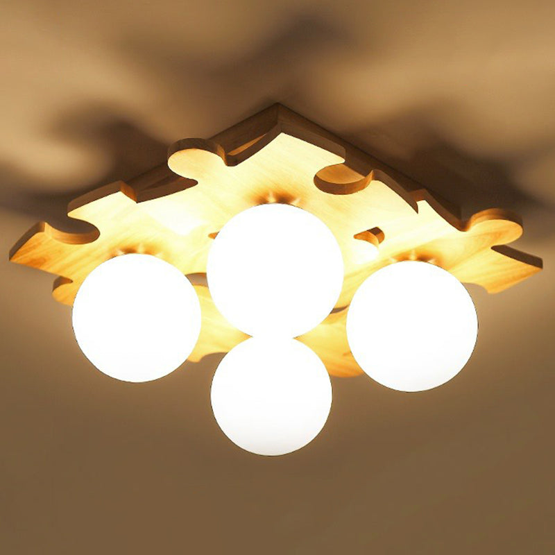 Wit glazen bal semi spoel licht modern houten plafond gemonteerd licht met puzzelontwerp