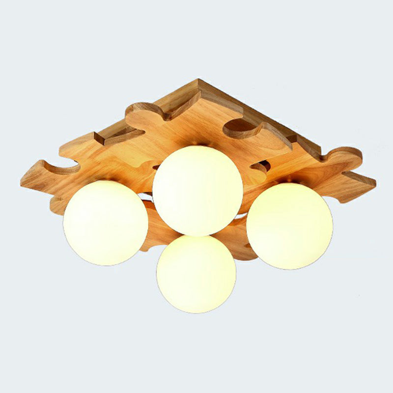 Wit glazen bal semi spoel licht modern houten plafond gemonteerd licht met puzzelontwerp