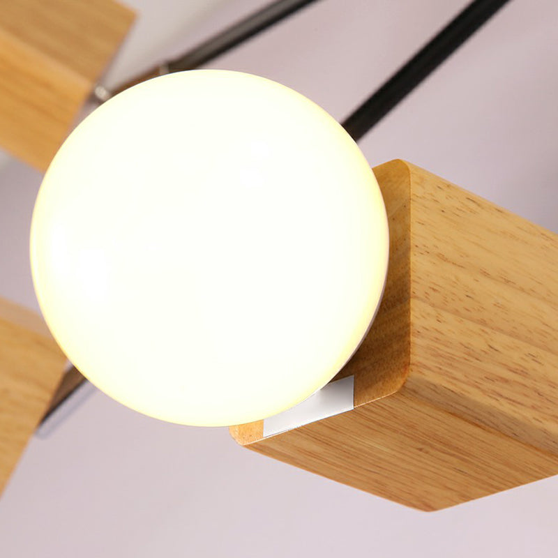 Wooden Cube Semi Mount Lighting Nordic White and Beige Ceiling Flush Light with Open Bulb Design