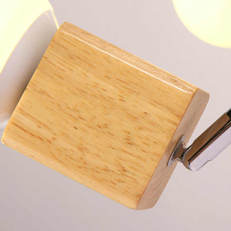 Wooden Cube Semi Mount Lighting Nordic White and Beige Ceiling Flush Light with Open Bulb Design