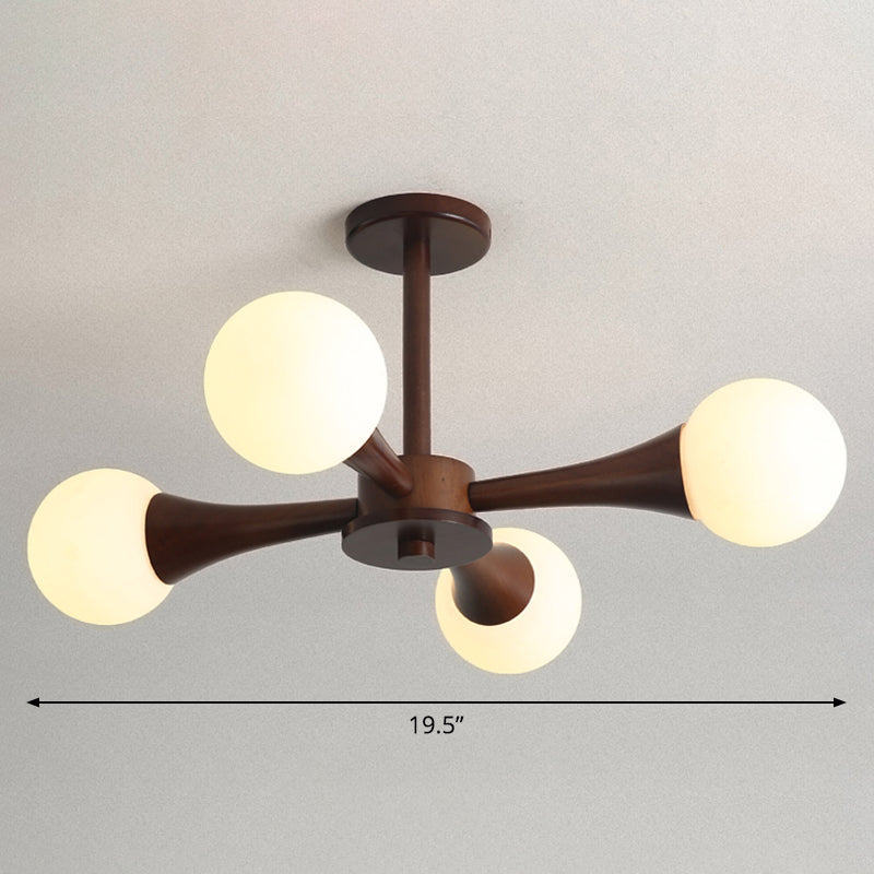Burst -Ball Kronleuchter nordisches Milchglas Schlafzimmer Suspension Licht mit Holzarm