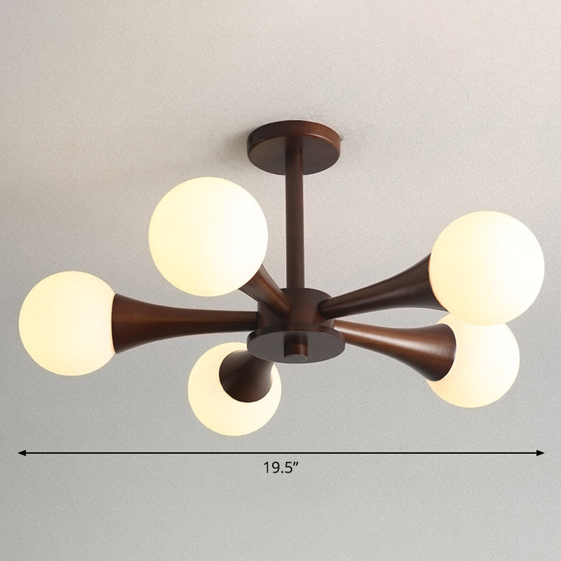 Burst -Ball Kronleuchter nordisches Milchglas Schlafzimmer Suspension Licht mit Holzarm