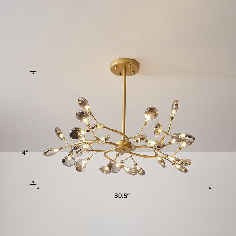 Postmodern Leaf Hanging Light Metal Living Room LED Chandelier Pendant Light in Brass