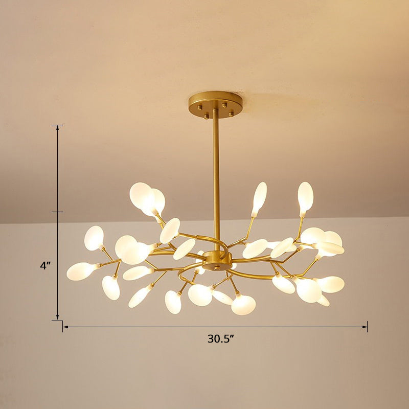 Postmodern Leaf Hanging Light Metal Living Room LED Chandelier Pendant Light in Brass
