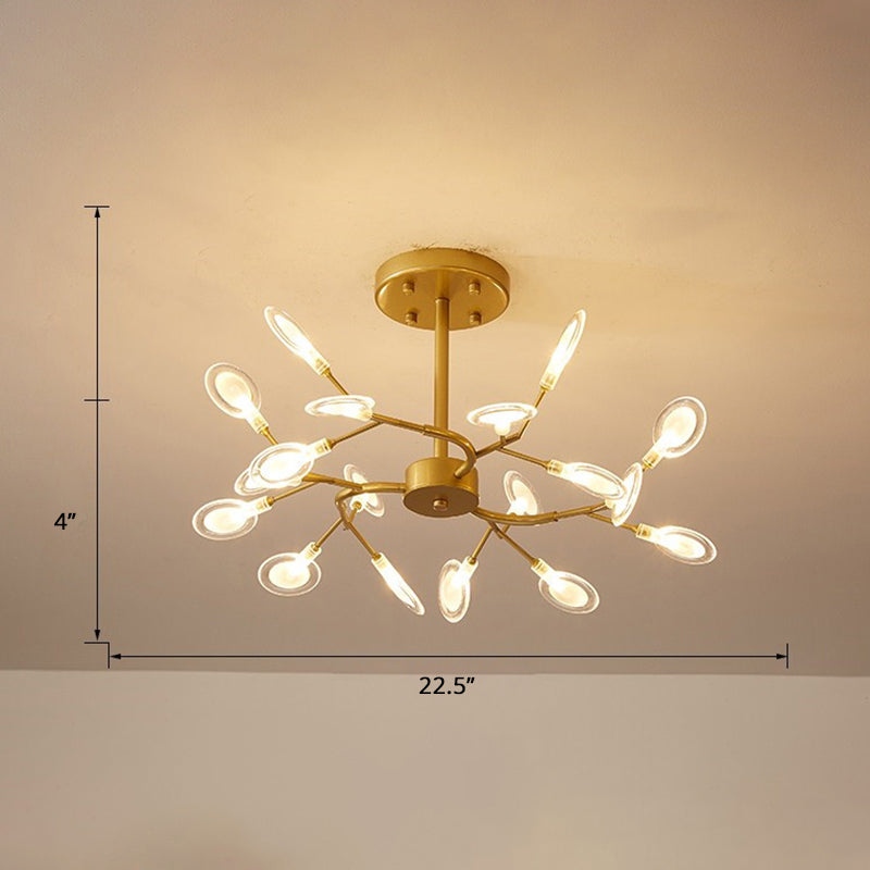 Postmodern Leaf Hanging Light Metal Living Room LED Chandelier Pendant Light in Brass