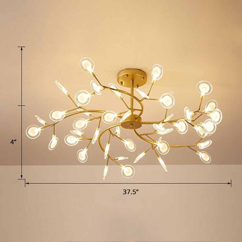 Postmodern Leaf Hanging Light Metal Living Room LED Chandelier Pendant Light in Brass