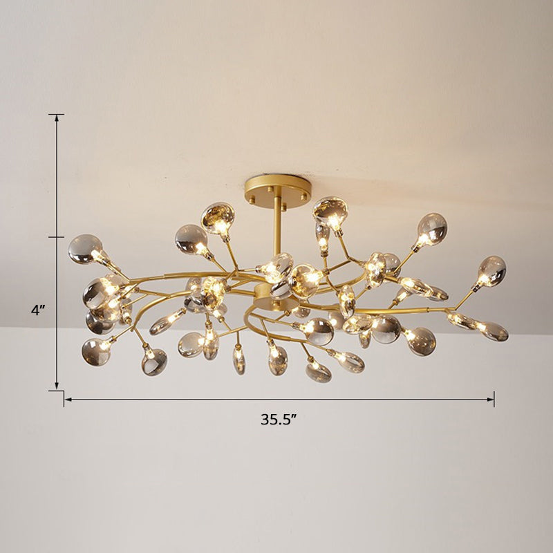 Postmodern Leaf Hanging Light Metal Living Room LED Chandelier Pendant Light in Brass
