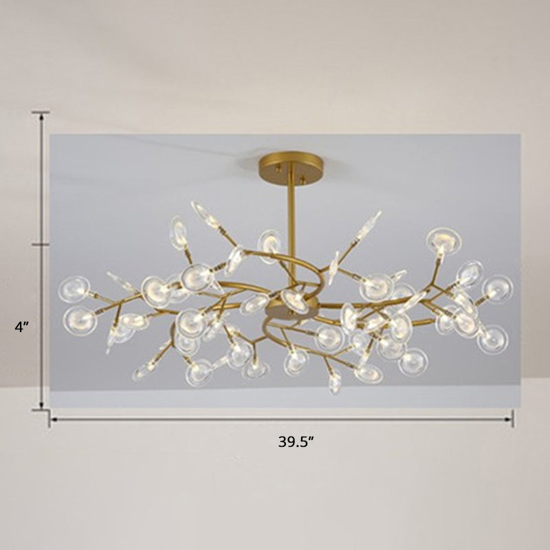 Postmodern Leaf Hanging Light Metal Living Room LED Chandelier Pendant Light in Brass