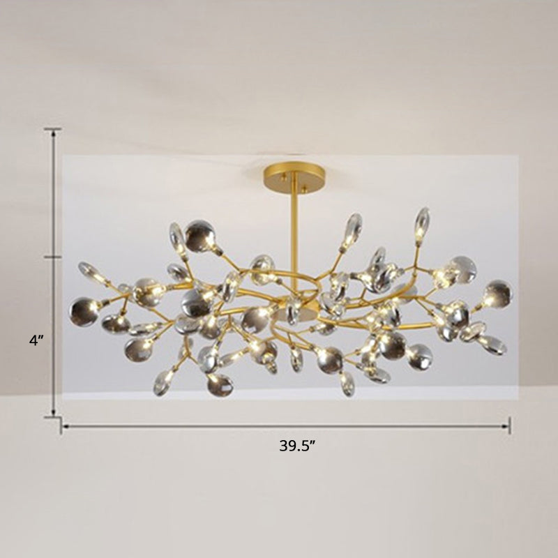 Postmodern Leaf Hanging Light Metal Living Room LED Chandelier Pendant Light in Brass