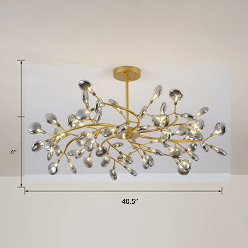 Postmodern Leaf Hanging Light Metal Living Room LED Chandelier Pendant Light in Brass