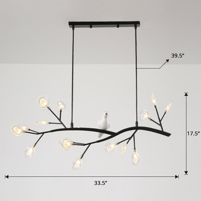 Tree Branch Island Light Postmodern Metal 15-Head Restaurant Hanging Lamp with Bird Decoration