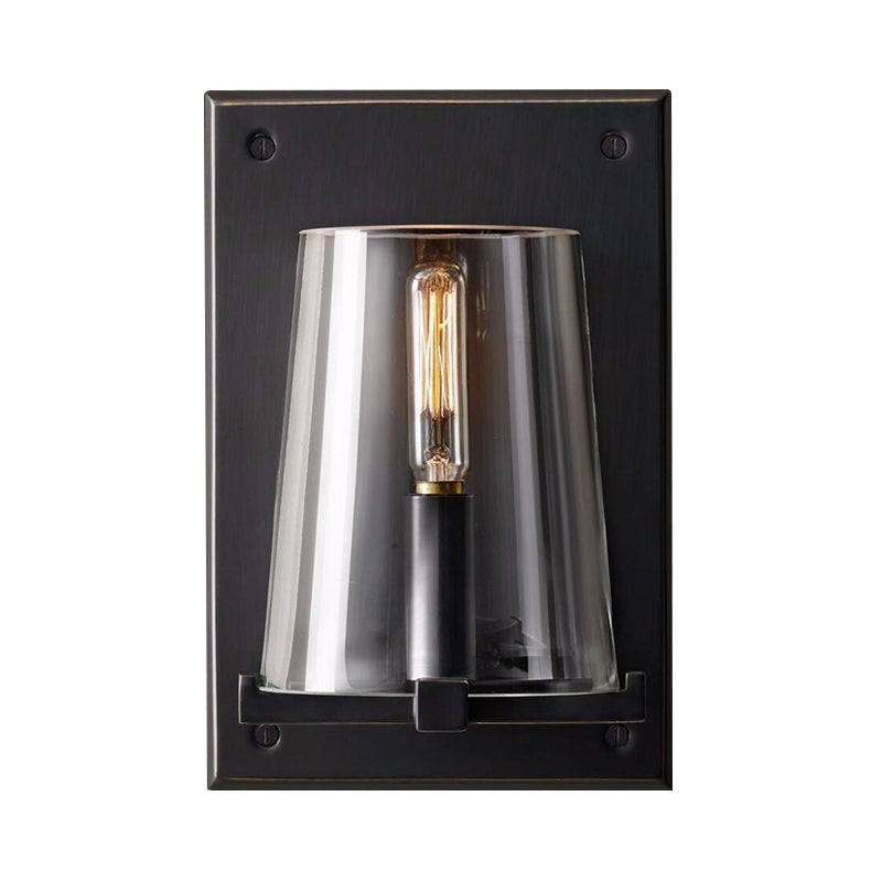 1 Bulb Living Room Sconce Lamp Tradition Black/Gold Wall Lighting Fixture with Cone Clear Glass Shade