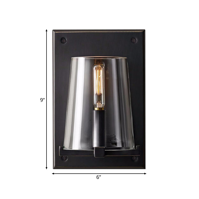 1 Bulb Living Room Sconce Lamp Tradition Black/Gold Wall Lighting Fixture with Cone Clear Glass Shade