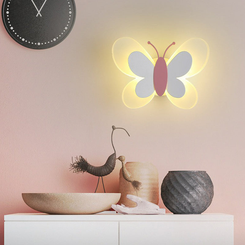 Decorative Butterfly Sconce Light Acrylic Childrens Bedroom LED Wall Mounted Lamp
