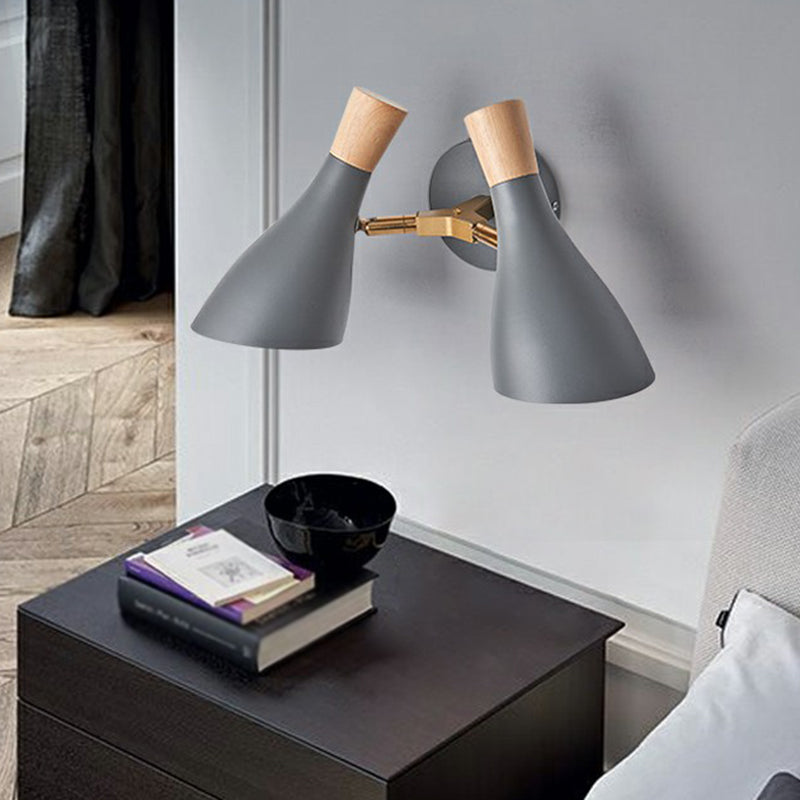 Lámpara de pared geométrica de luz de lectura de 2 cabezas nórdicas con sombra de metal para dormitorio