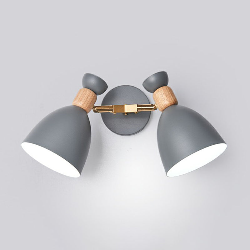 Lámpara de pared geométrica de luz de lectura de 2 cabezas nórdicas con sombra de metal para dormitorio