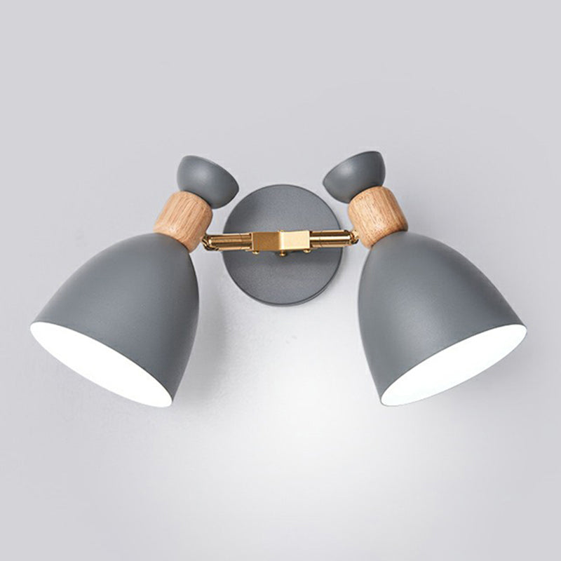 Lámpara de pared geométrica de luz de lectura de 2 cabezas nórdicas con sombra de metal para dormitorio