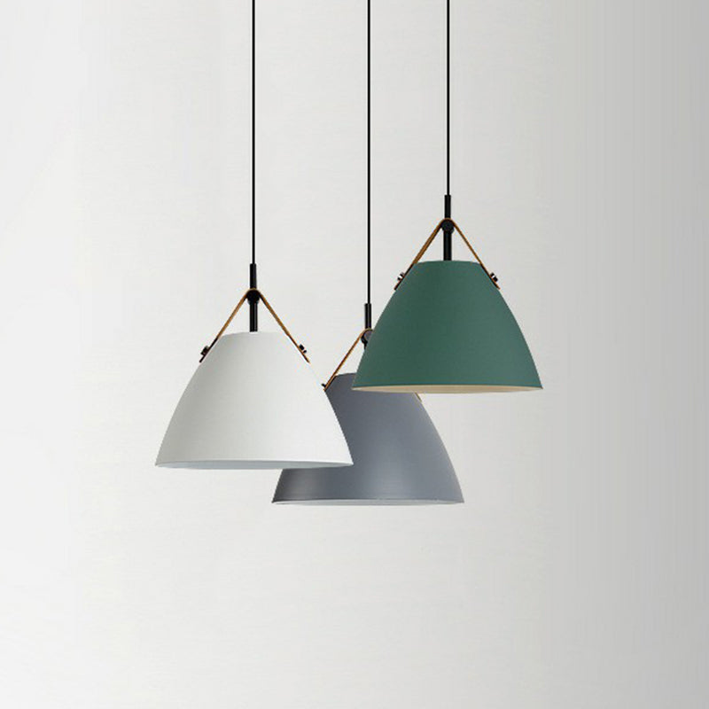 Macaron Conical Pendant lampe métallique 1 plafond de salle de tête avec diffuseur acrylique et bracelet en cuir