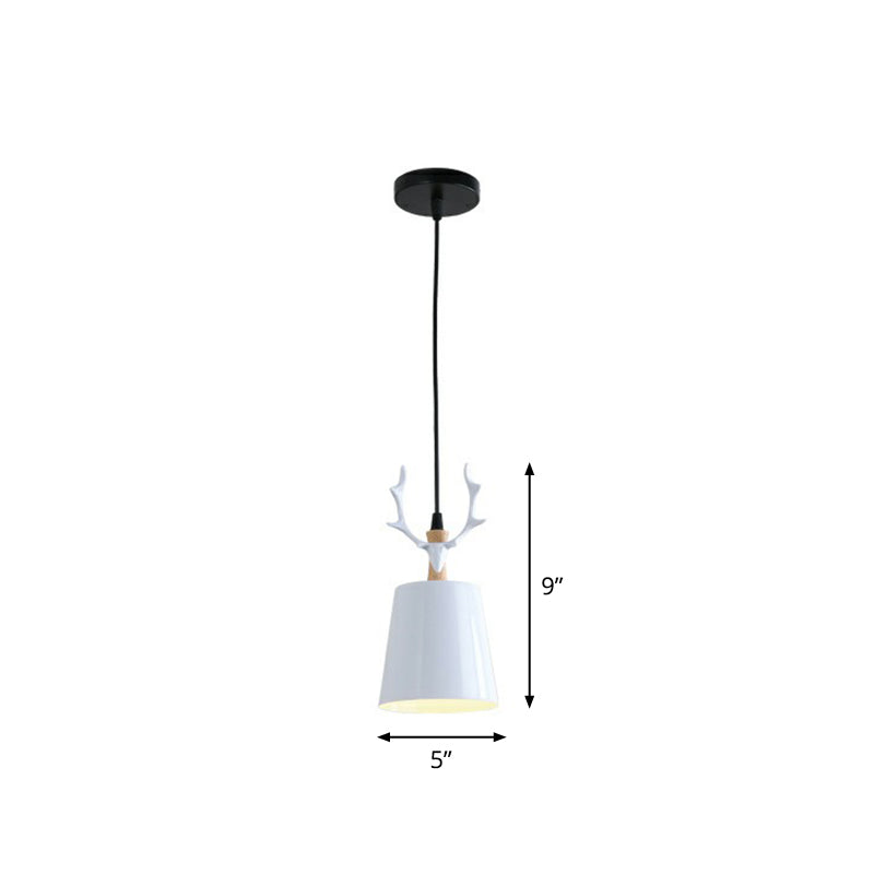 Macaron Taper Hanging Ceiling Light Metal Single Dining Room Drop Pendant with Antler Decor
