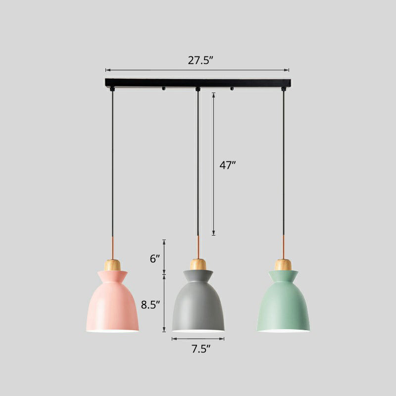 Macaron à 3 légers pendant lampe noire géométrique multi-plafond avec une teinte en métal pour le restaurant