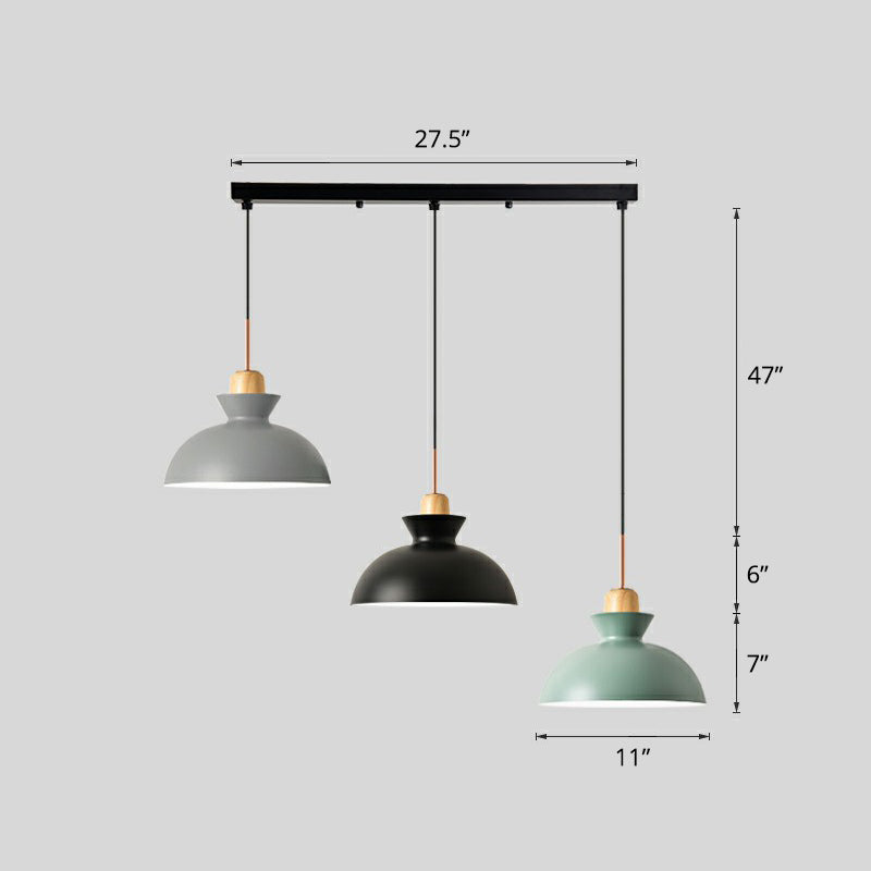 Macaron à 3 légers pendant lampe noire géométrique multi-plafond avec une teinte en métal pour le restaurant