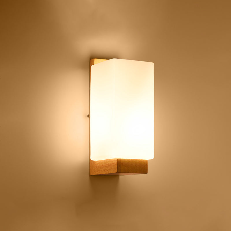 Geometrische trap Wandverlichting Crème Glas enkele minimalistische vlakke wand sconce in hout