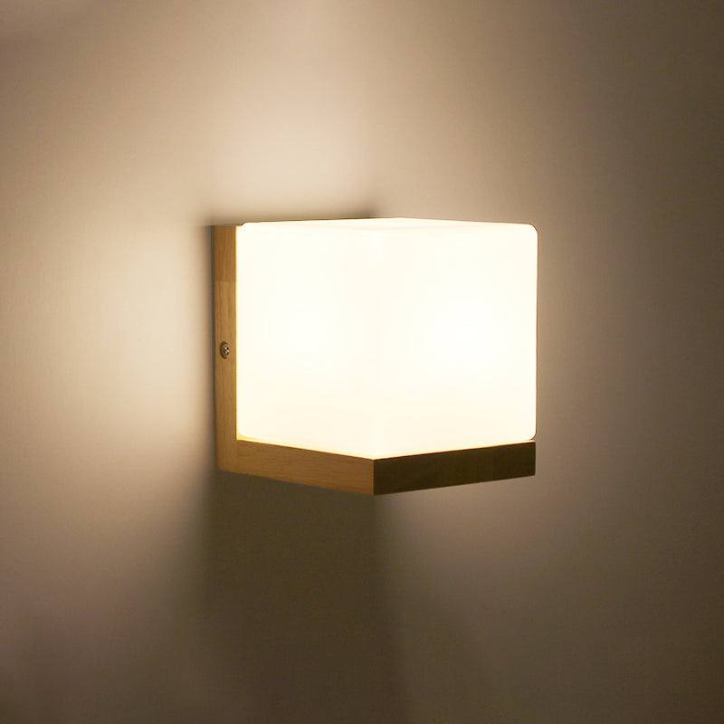 Geometrische trap Wandverlichting Crème Glas enkele minimalistische vlakke wand sconce in hout