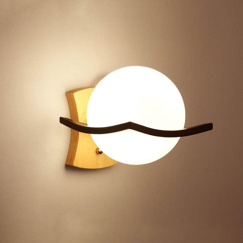 Geometrische trap Wandverlichting Crème Glas enkele minimalistische vlakke wand sconce in hout