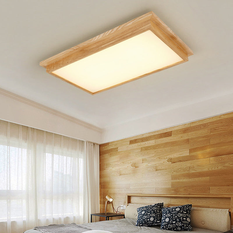 Rectangle Living Room Ceiling Lamp Ash Wood Minimalist LED Flush Mount Lighting