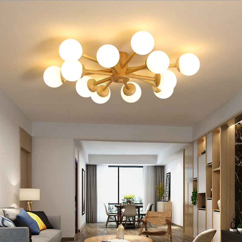 Sputnik Flush Mount Plafond Aménagement en bois de verre à la crème moderne Semi Flush Forh pour le salon