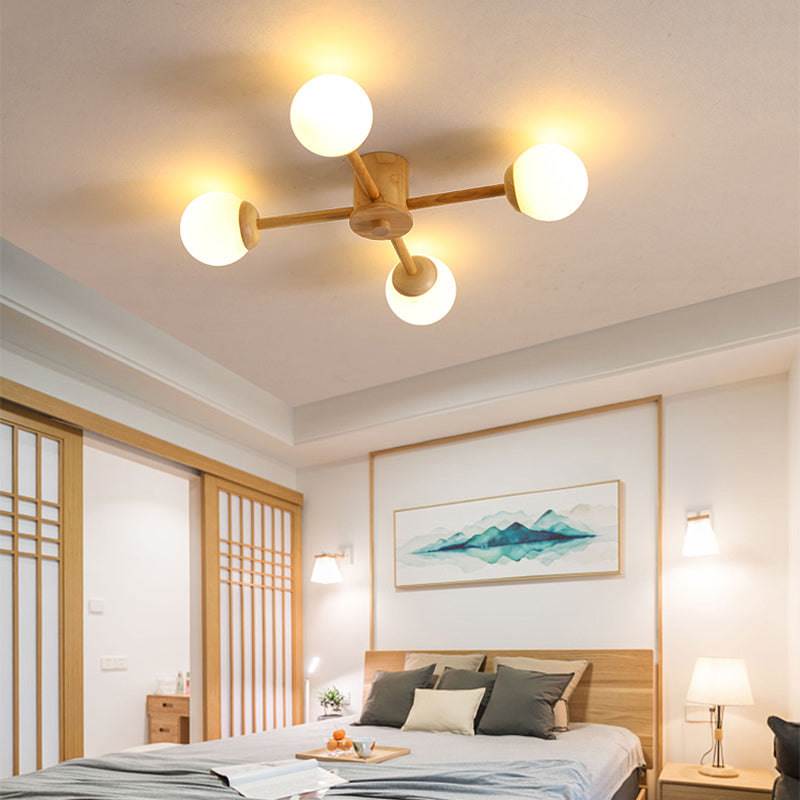 Sputnik Flush Mount Plafond Aménagement en bois de verre à la crème moderne Semi Flush Forh pour le salon