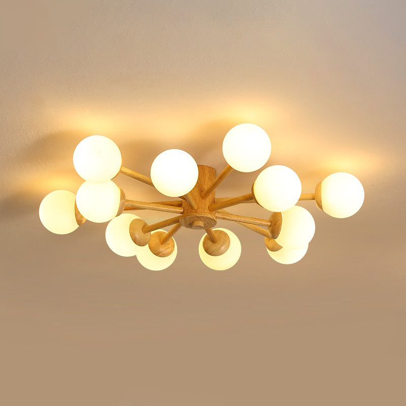 Sputnik Flush Mount Plafond Aménagement en bois de verre à la crème moderne Semi Flush Forh pour le salon