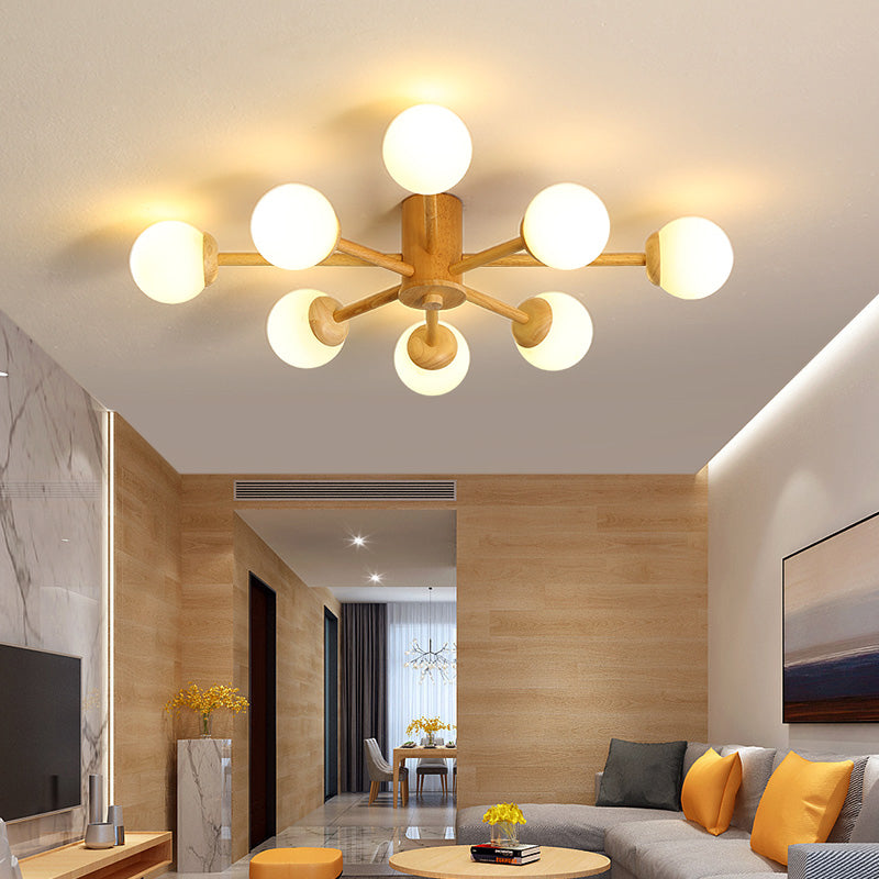 Sputnik Flush Mount Plafond Aménagement en bois de verre à la crème moderne Semi Flush Forh pour le salon