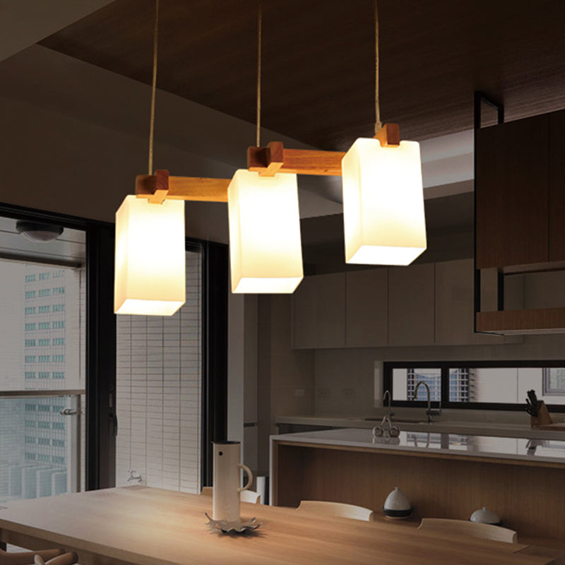 Verre opaline Verre Rectangulaire Lumière Simplicité Plafond de plafond en bois 3-HEAD