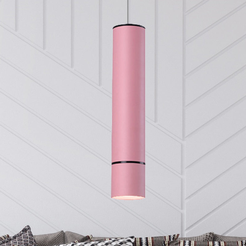 Nordic 1 Light Suspension Light with Metal Shade Pink/Blue/Green Pipe Ceiling Pendant Light in White/Warm/Natural Light