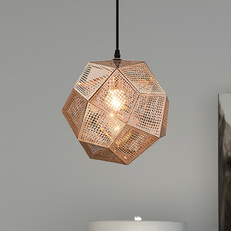 10"/12.5"/19"W Faceted Globe Pendant Lighting Contemporary Metal 1 Light Sliver/Gold/Rose Gold Hanging Ceiling Light