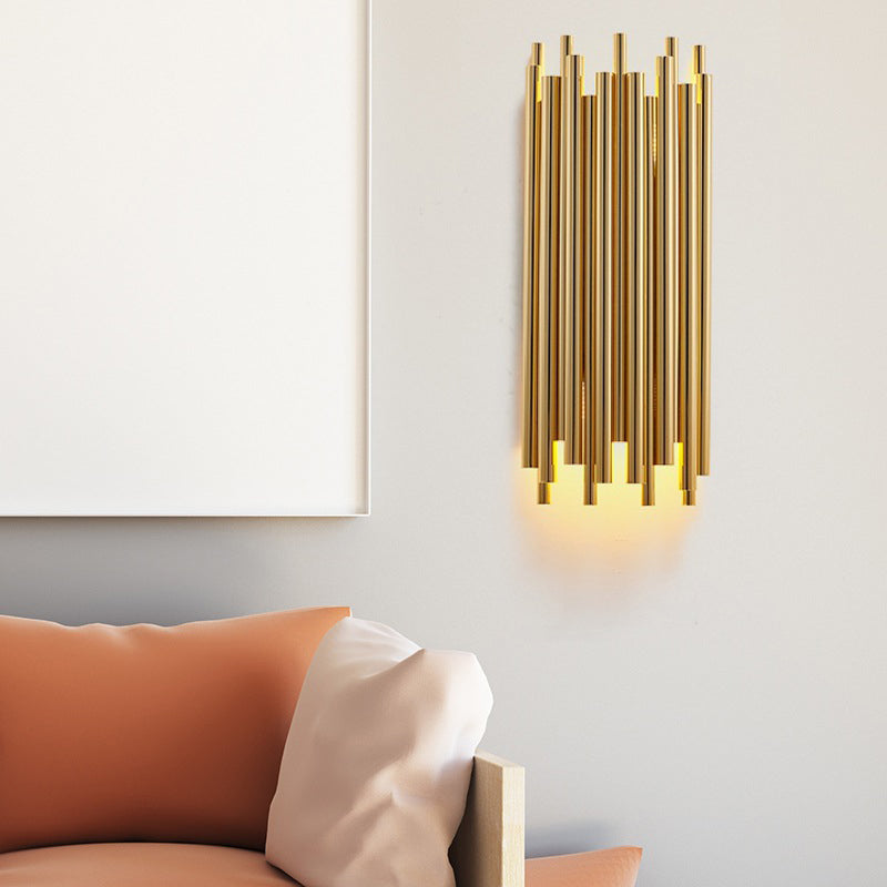 16"/19.5" Wide Pipe Sconce Light Traditionary Metal 4 Heads Gold Wall Lamp Fixture for Living Room