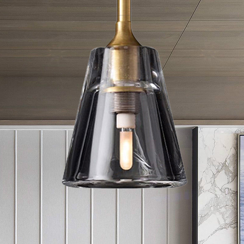 Lámpara colgante de cono negro/de latón/cromo post modernista LED doble vidrio de humo luminoso lámpara de techo