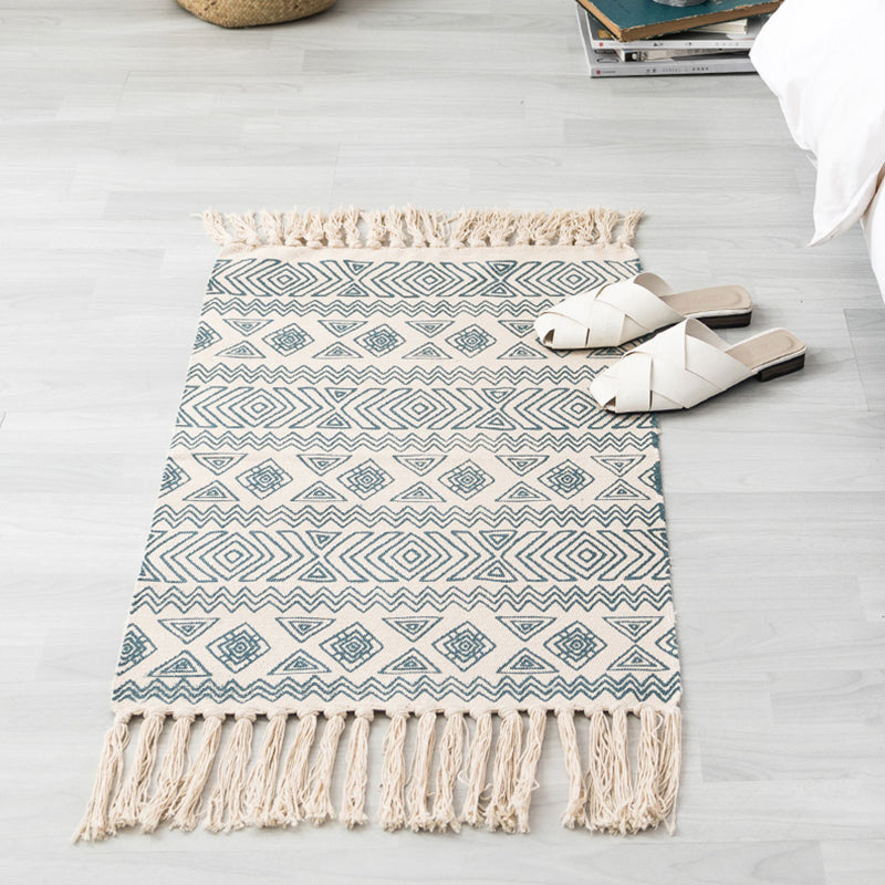 Western Geometric Print Rug Multicolored Jute Area Carpet Pet Friendly Stain-Resistant Indoor Rug with Tassel for Room