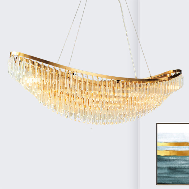 Crystal Ship Large Chandelier for Restaurant Hotel Post Modern LED Ceiling Hanging Light in Gold, White Light
