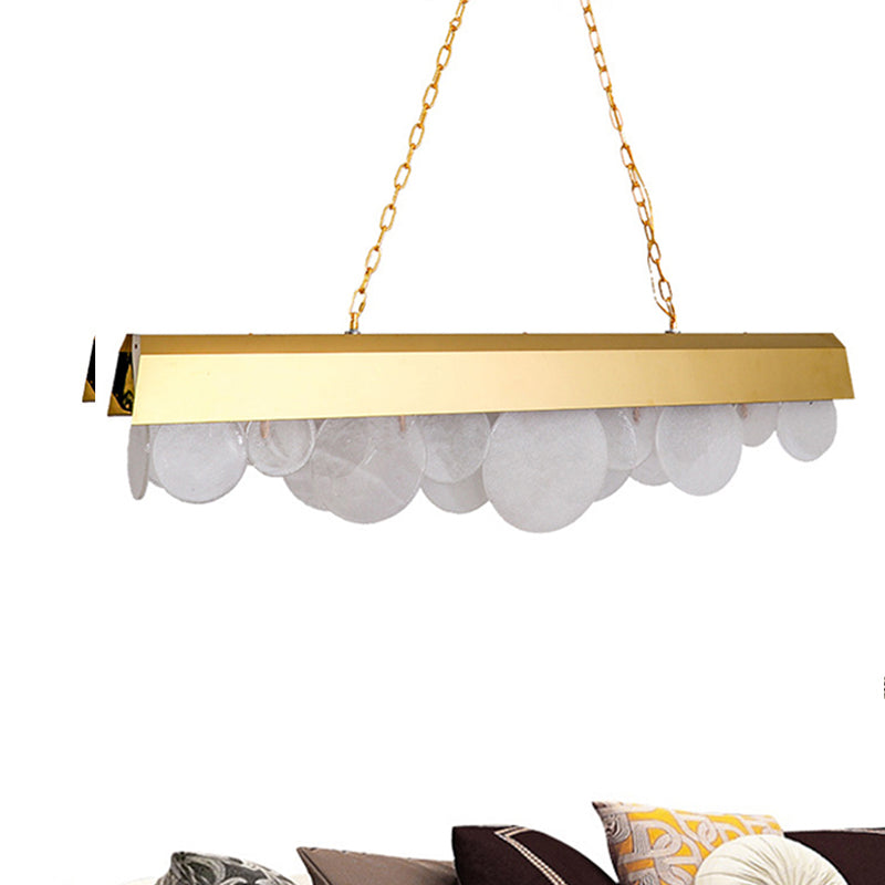 Linear LED Chandelier Light Fixture Contemporary Metal Gold Drop Pendant with Glass Sheet for Dining Room