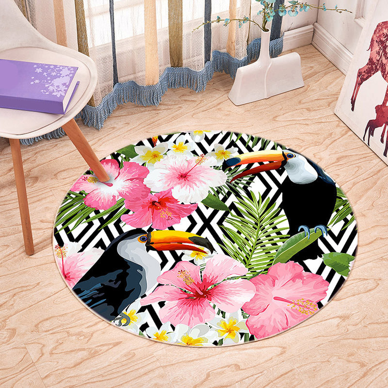 Casual Plant Printed Rug Multicolored Synthetics Area Carpet Non-Slip Backing Stain-Resistant Indoor Rug for Bedroom