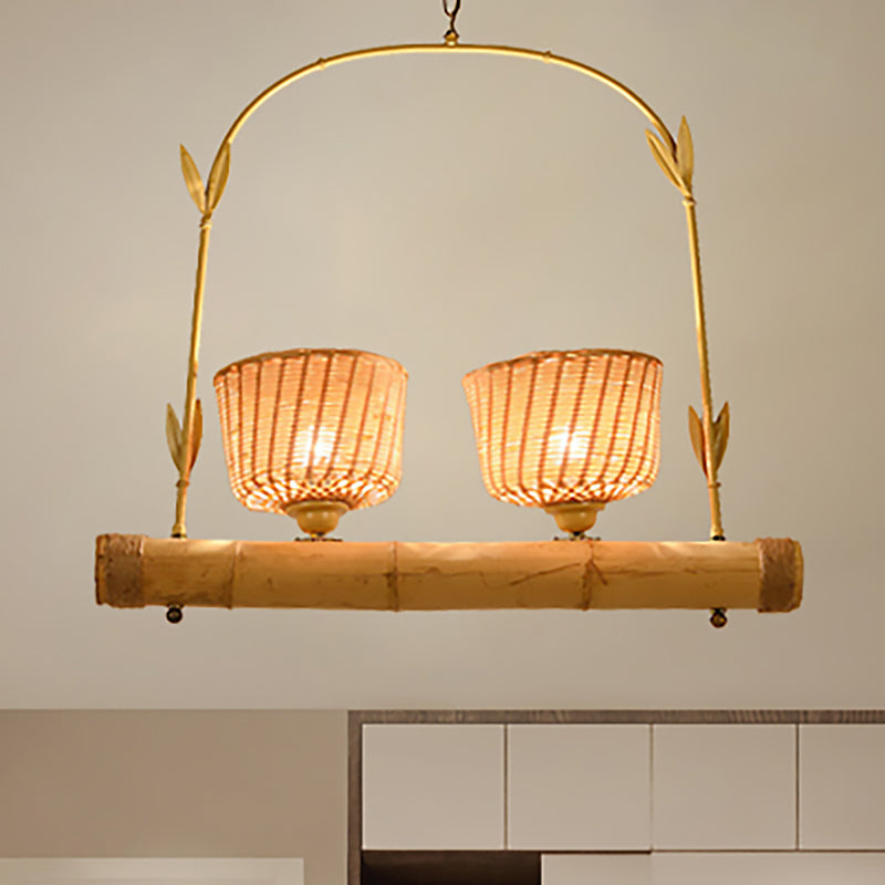 Lámpara de techo beige de 1/2 linda lámpara de techo de lámpara de lámpara de sombra de canasta con diseño de jaula de pájaros
