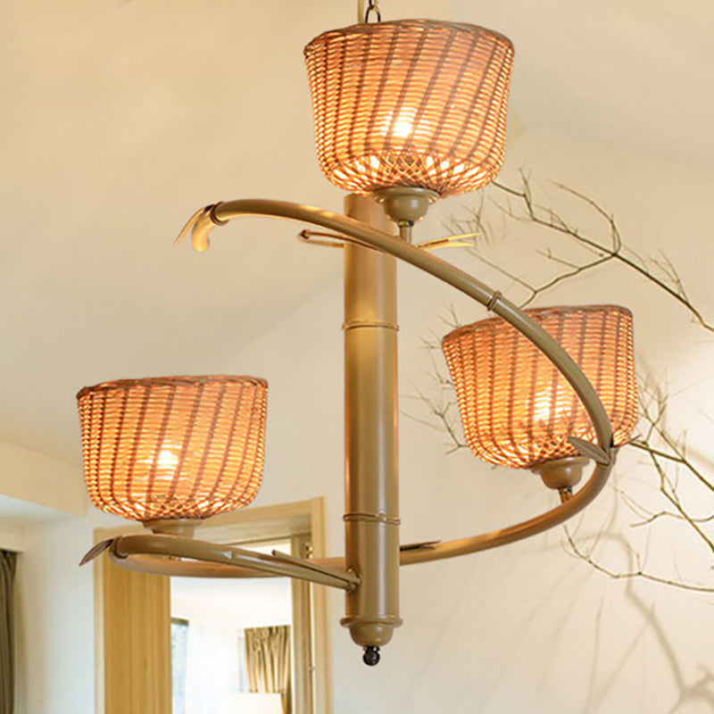 Rattan Basket Schatten Kronleuchter leichter Land Style 1/2-Licht Beige Deckenlampe mit Vogelkäfigdesign