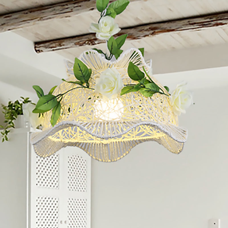 Lámpara colgante de tambor de luz simple/lámpara colgante rústica de bina en blanco