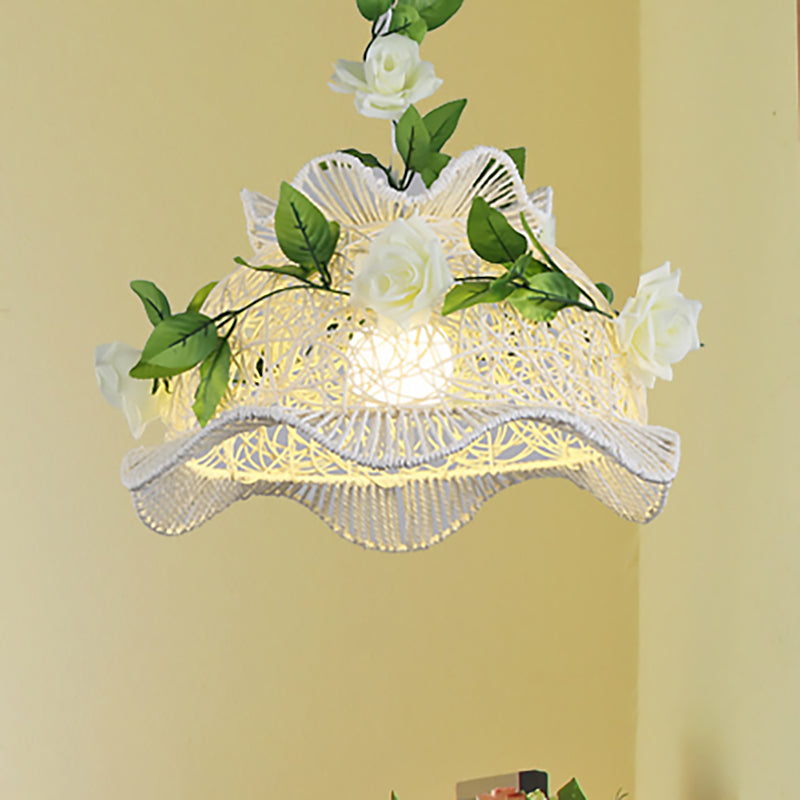 Lámpara colgante de tambor de luz simple/lámpara colgante rústica de bina en blanco