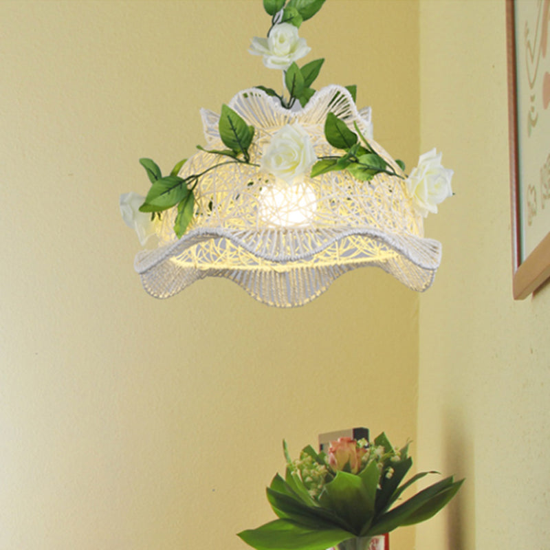 Lámpara colgante de tambor de luz simple/lámpara colgante rústica de bina en blanco